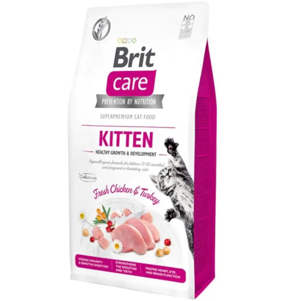 BRİT CARE HYPO-ALLERGENİC SAĞLIKLI BÜYÜME İÇİN TAVUKLU VE HİNDİLİ TAHILSIZ YAVRU KEDİ MAMASI 7KG