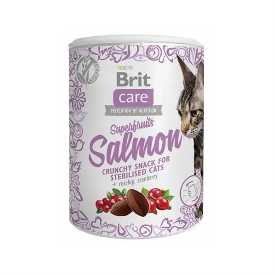 BRİT CARE SUPERFRUİTS SOMONLU VE KIZILCIKLI KITIR KISIRLAŞTIRILMIŞ KEDİ ÖDÜL MAMASI 100GR
