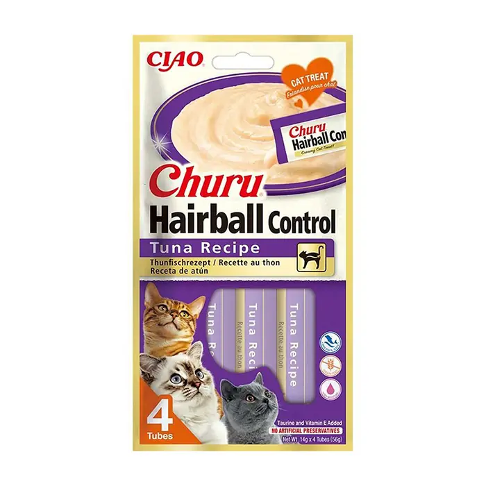 CIAO CHURU CREAM HAİRBALL TÜY YUMAĞI ÖNLEYİCİ TON BALIKLI SIVI KEDİ ÖDÜL MAMASI 4X14GR
