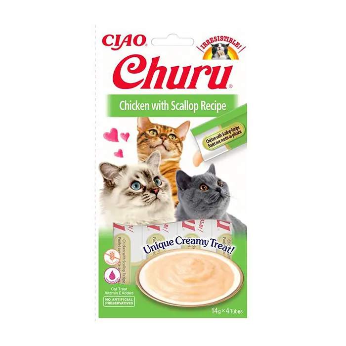 CIAO CHURU CREAM TAVUKLU VE DENİZ TARAKLI SIVI KEDİ ÖDÜL MAMASI 4X14GR