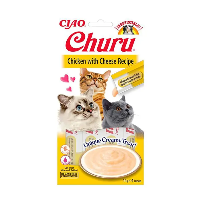 CIAO CHURU CREAM TAVUKLU VE PEYNİRLİ SIVI KEDİ ÖDÜL MAMASI 4X14GR