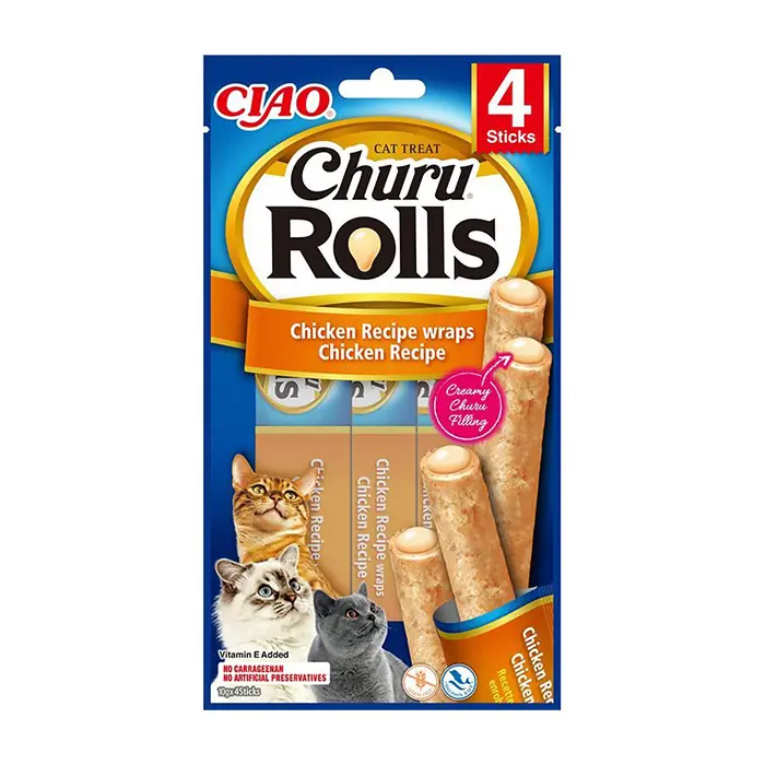 CIAO CHURU ROLLS TAVUK SARGILI KEDİ ÖDÜL MAMASI 4X10GR