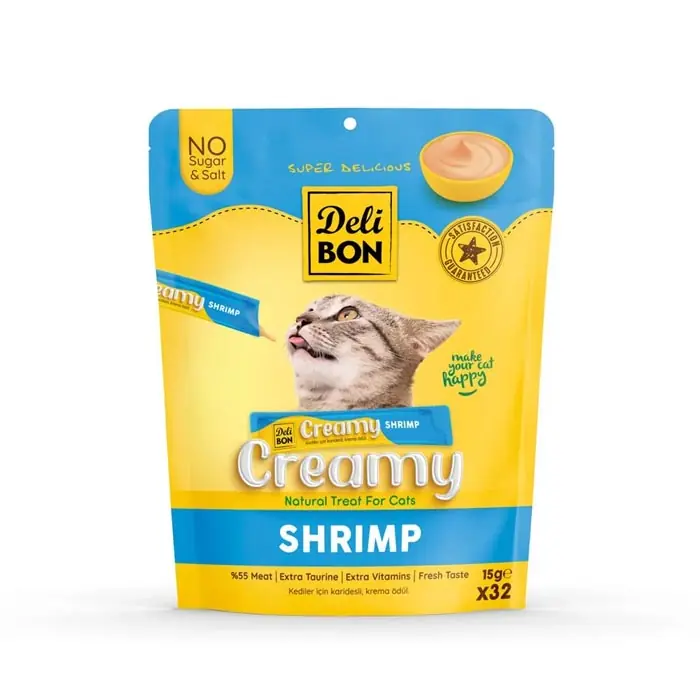 DELİBON CREAMY KARİDESLİ SIVI KEDİ ÖDÜL MAMASI 32X15GR