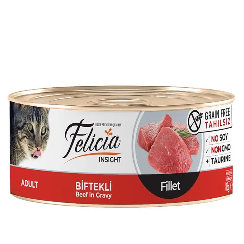 FELİCİA TAHILSIZ GRAVY BİFTEK FİLETO YETİŞKİN KEDİ KONSERVESİ 85 GR
