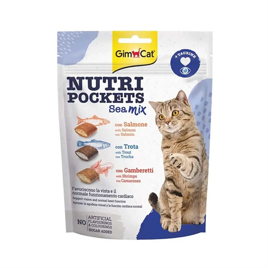 GİMCAT NUTRİ POCKETS SEA MİX SOMON ALABALIK VE KARİDESLİ KEDİ ÖDÜLÜ 150GR