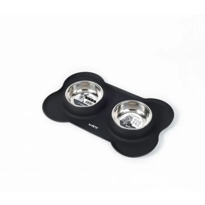 M-PETS DUET SİLİKON MAT KEDİ KÖPEK MAMA KABI SİYAH 2X200ML