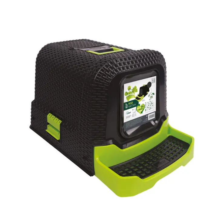 M-PETS ECO RATTAN KAPALI KEDİ TUVALETİ SİYAH YEŞİL 69X42X41CM