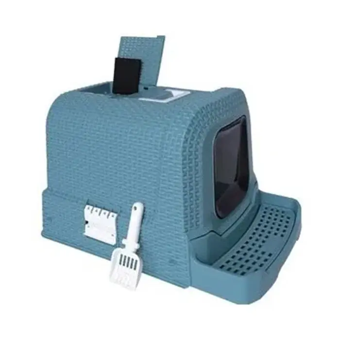 M-PETS SUEZ RATTAN KAPALI KEDİ TUVALETİ MAVİİ 69X42X41CM