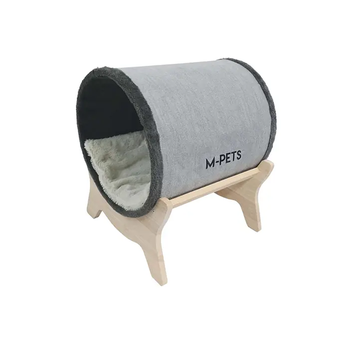 M-PETS TUNNEL ELEVATED AHŞAP AYAKLI KEDİ YATAĞI GRİ