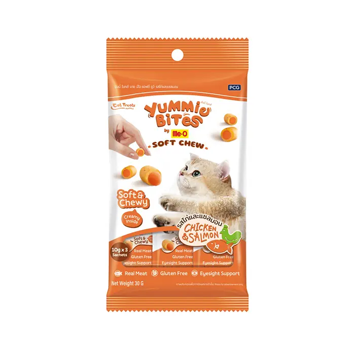 ME-O YUMMİE BİTES SOFT CHEW TAVUKLU VE SOMONLU KEDİ ÖDÜLÜ 30 GR