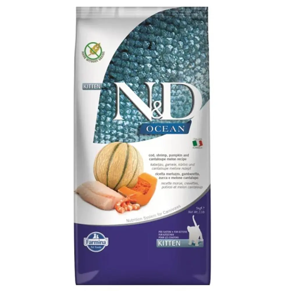 N&D OCEAN MORİNA BALIKLI BAL KABAKLI VE KARİDESLİ TAHILSIZ YAVRU KEDİ MAMASI 5 KG