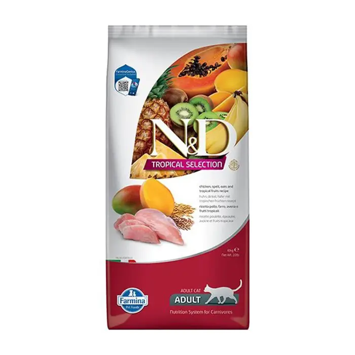 N&D TROPİCAL SELECTİON TAVUKLU VE TROPİKAL MEYVELİ YETİŞKİN KEDİ MAMASI 10KG