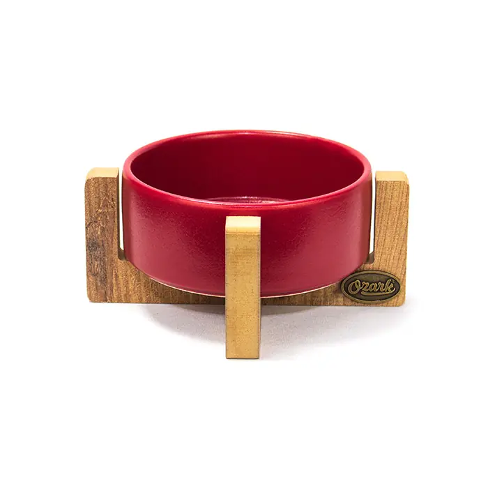 OZARK AHŞAP TABANLI SERAMİK KEDİ-KÖPEK MAMA VE SU KABI KIRMIZI 17CM 400ML