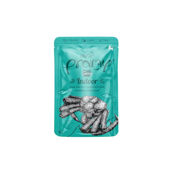 PRAMY INDOOR SOS İÇİNDE YENGEÇLİ VE TON BALIKLI KEDİ KONSERVESİ 70GR