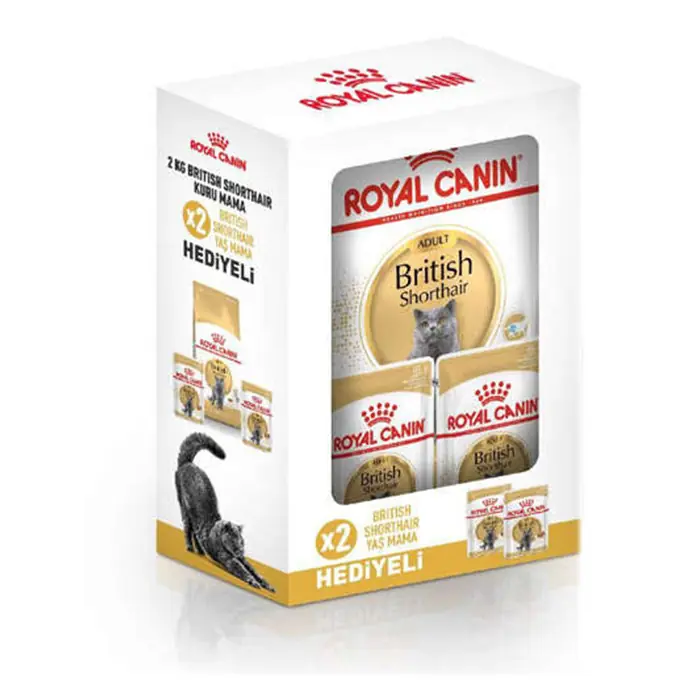 ROYAL CANİN BOX BRİTİSH SHORTHAİR KEDİ MAMASI 2 KG + 2 ADET ROYAL CANİN YAŞ MAMA