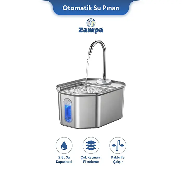 ZAMPA ALTIGEN PASLANMAZ ÇELİK OTOMATİK SU PINARI 2.8 LİTRE