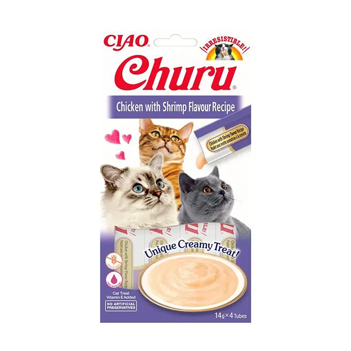 CIAO CHURU CREAM TAVUKLU VE KARİDESLİ SIVI KEDİ ÖDÜL MAMASI 4X14GR
