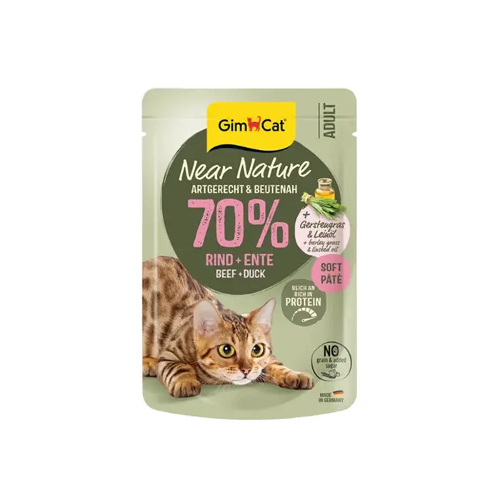 GİMCAT NEAR NATURE EZME SIĞIR ETLİ VE ÖRDEKLİ YETİŞKİN KEDİ KONSERVESİ 85GR