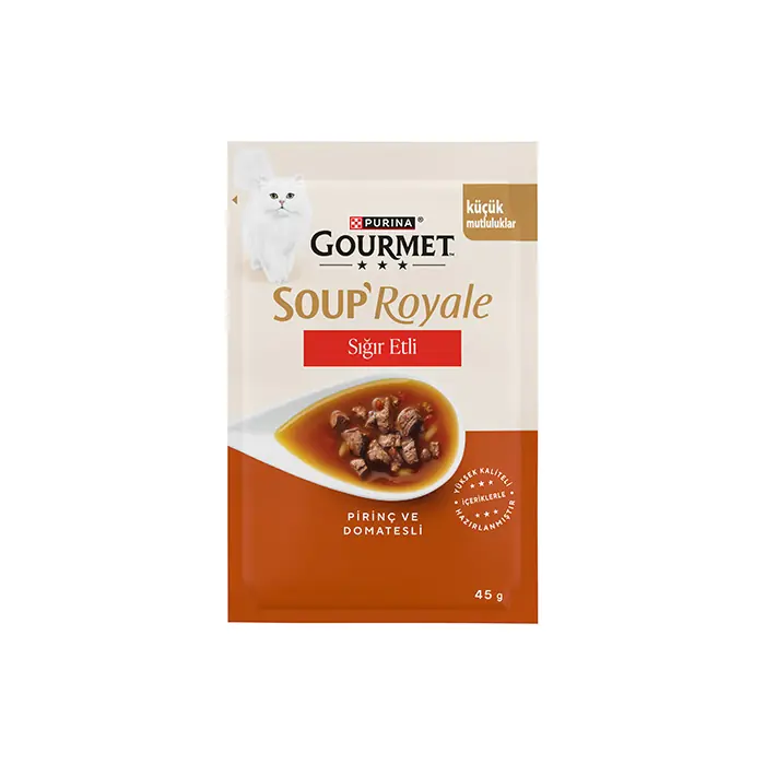 GOURMET SOUP ROYALE SIĞIR ETLİ PİRİNÇ VE DOMATESLİ KEDİ ÇORBASI 45 GR
