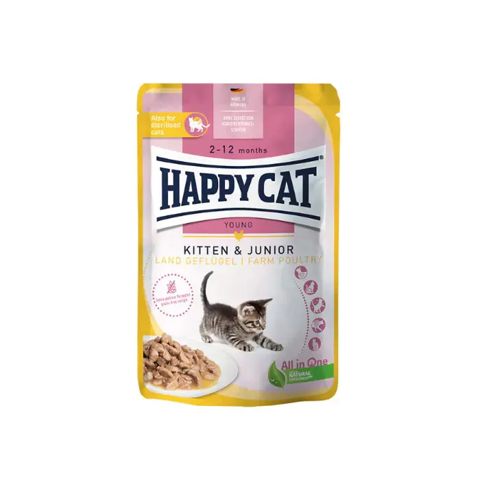 HAPPY CAT TAVUKLU TAHILSIZ POUCH YAVRU KEDİ YAŞ MAMASI 85GR