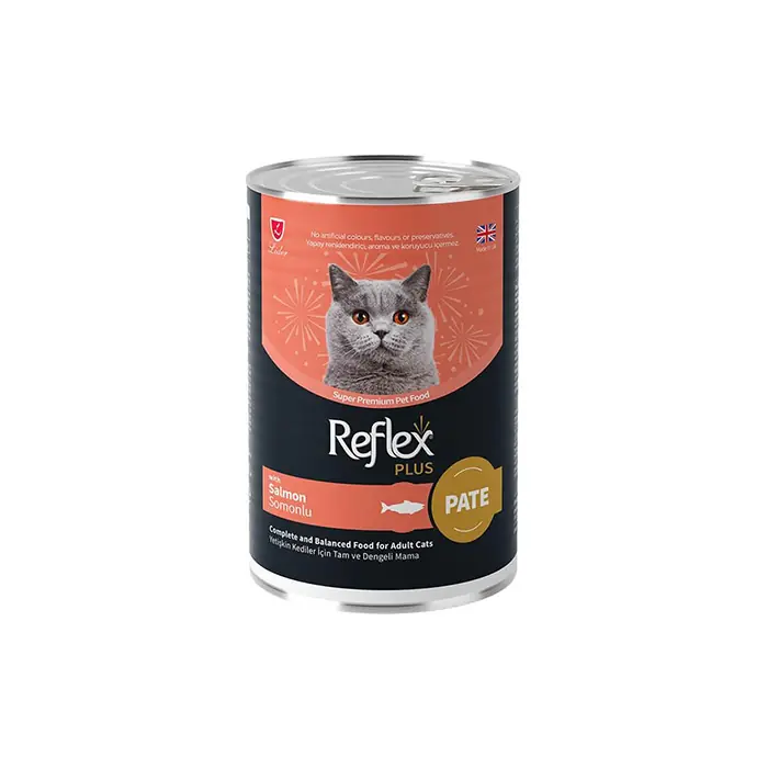 REFLEX PLUS PATE İÇİNDE ET PARÇACIKLI SOMONLU YETİŞKİN KEDİ KONSERVESİ 395GR