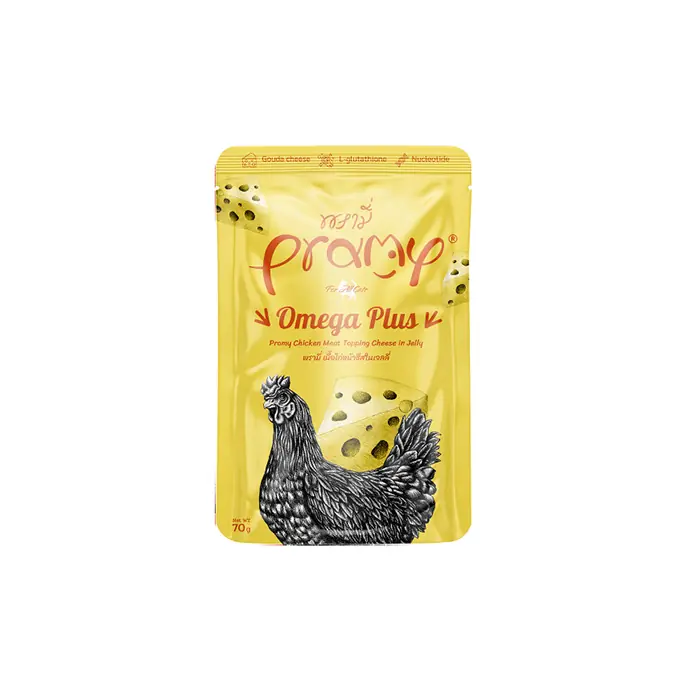 PRAMY OMEGA PLUS JÖLE İÇİNDE TAVUK ETLİ VE PEYNİRLİ KEDİ KONSERVESİ 70GR