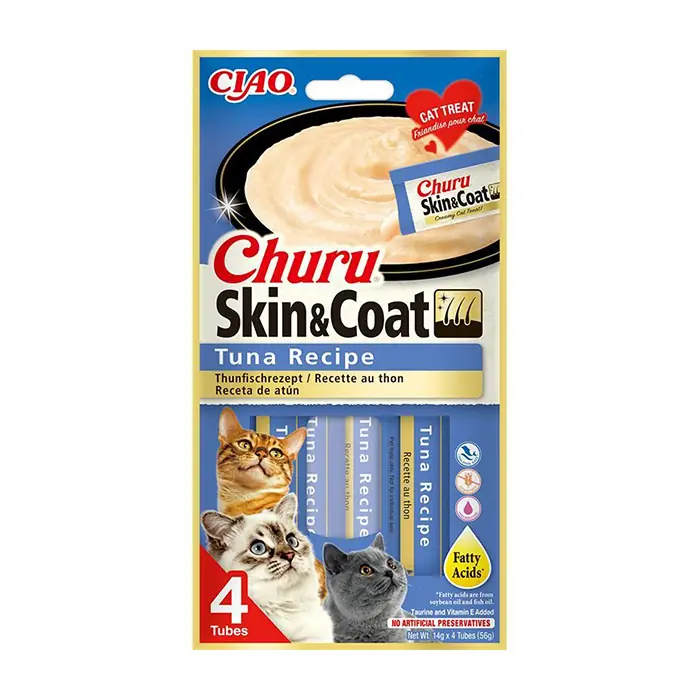 CIAO CHURU CREAM CİLT VE TÜY SAĞLIĞI DESTEKLEYİCİ TON BALIKLI SIVI KEDİ ÖDÜL MAMASI 4X14GR