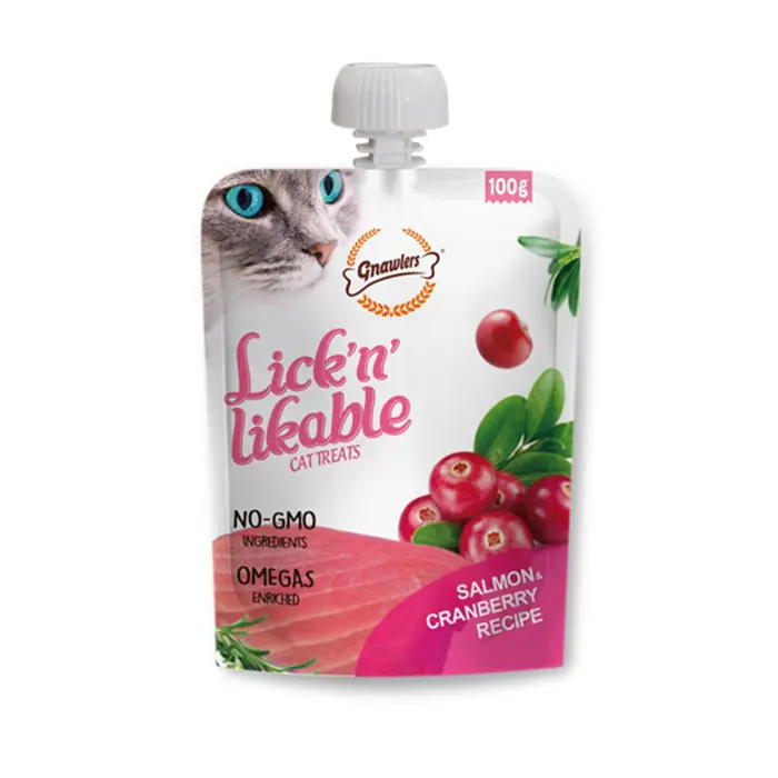 GNAWLERS LİCK N LİKABLE SOMONLU VE KIZILCIKLI KREMA KEDİ ÖDÜLÜ 100GR