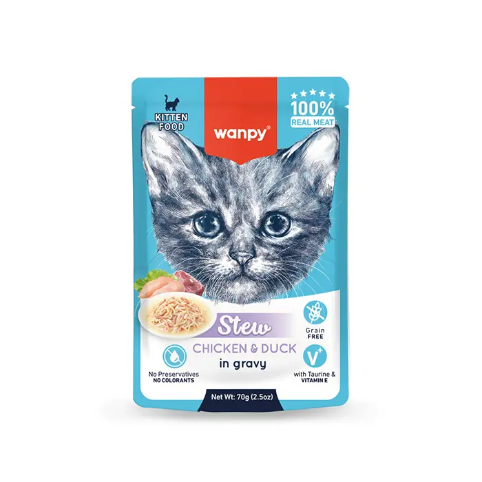 WANPY STEW SOS İÇİNDE TAVUK VE ÖRDEKLİ YAVRU KEDİ KONSERVESİ 70GR