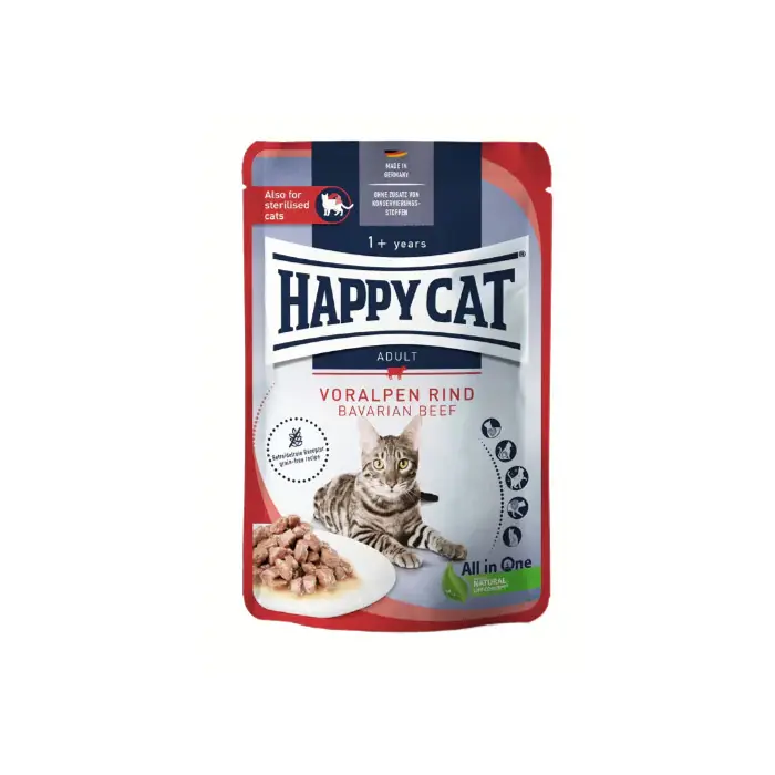 HAPPY CAT SIĞIR ETLİ TAHILSIZ POUCH YETİŞKİN KEDİ YAŞ MAMASI 85GR