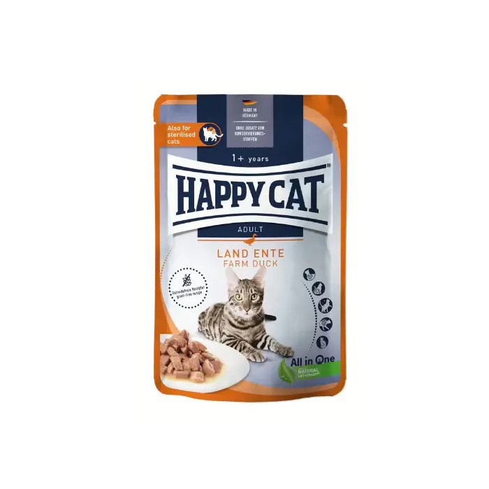 HAPPY CAT ÖRDEKLİ TAHILSIZ POUCH KISIRLAŞTIRILMIŞ KEDİ YAŞ MAMASI 85GR