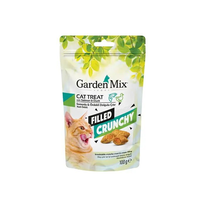 GARDEN MİX FİLLED CRUNCHY SOMONLU VE ÖRDEKLİ İÇİ DOLGULU KEDİ ÖDÜLÜ 100GR