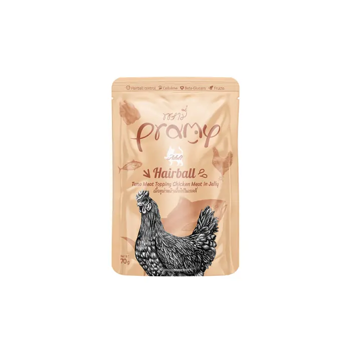 PRAMY HAİRBALL JÖLE İÇİNDE TON BALIKLI VE TAVUK ETLİ KEDİ KONSERVESİ 70GR