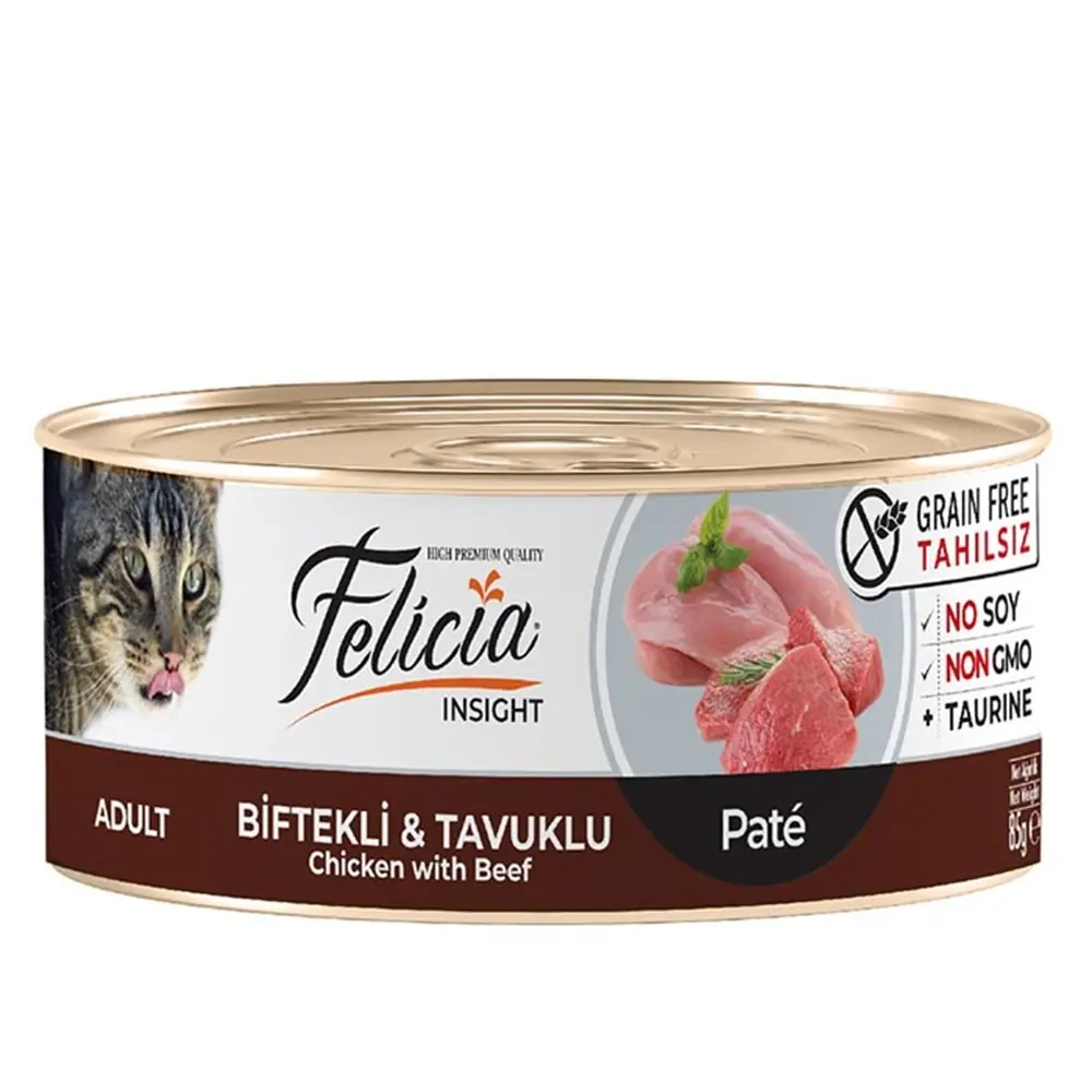 FELİCİA TAHILSIZ KIYILMIŞ BİFTEKLİ TAVUKLU YETİŞKİN KEDİ KONSERVESİ 85 GR