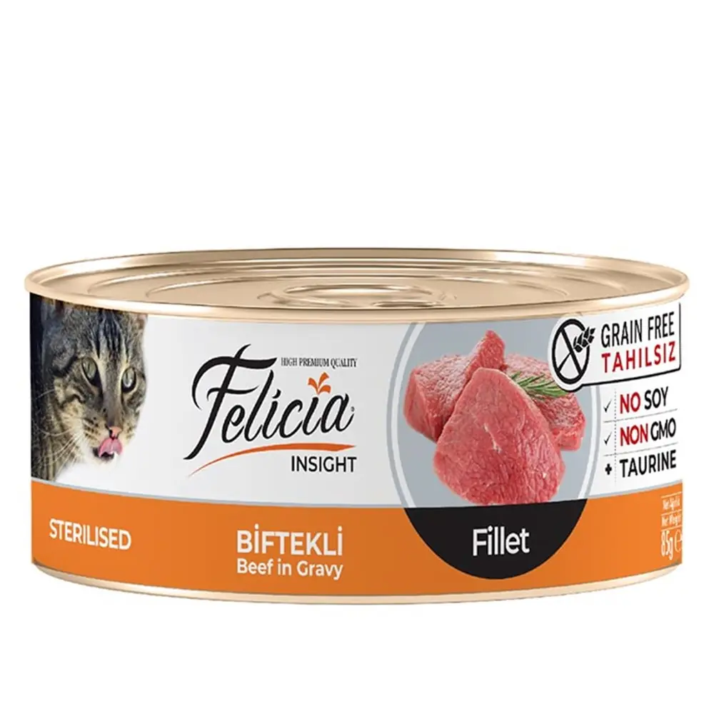 FELİCİA TAHILSIZ GRAVY BİFTEKLİ FİLETO KISIRLARŞTIRILMIŞ KEDİ KONSERVESİ 85 GR
