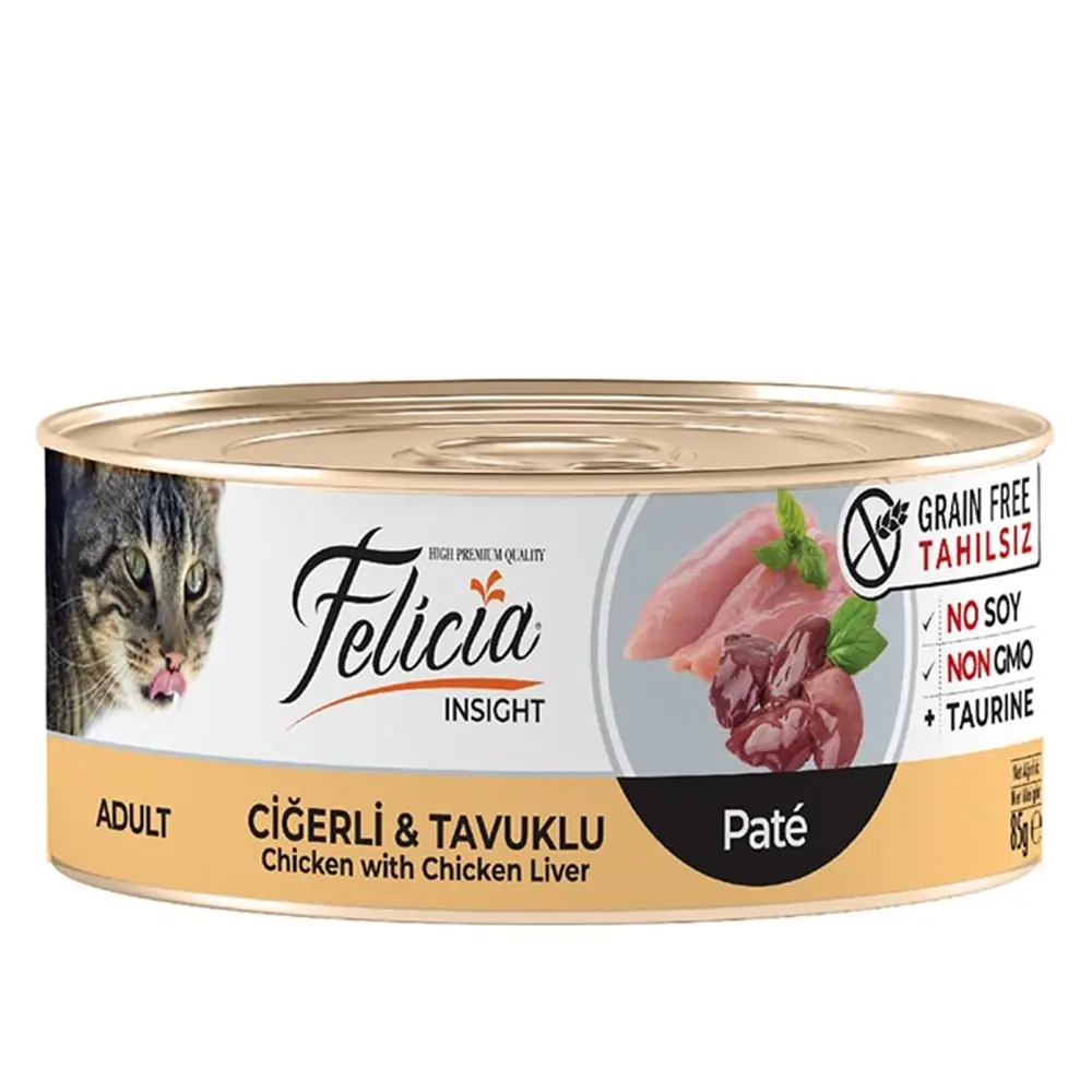 FELİCİA TAHILSIZ KIYILMIŞ CİĞERLİ TAVUKLU YETİŞKİN KEDİ KONSERVESİ 85 GR