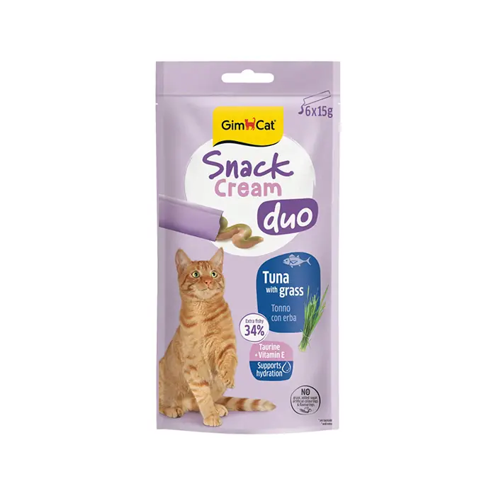 GİMCAT SNACK CREAM DUO TON BALIKLI VE KEDİ OTLU KEDİ ÖDÜLÜ 6X15 GR