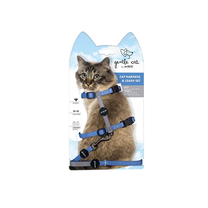 M-PETS GENTLE KEDİ GÖĞÜS VE GEZDİRME TASMASI MAVİ