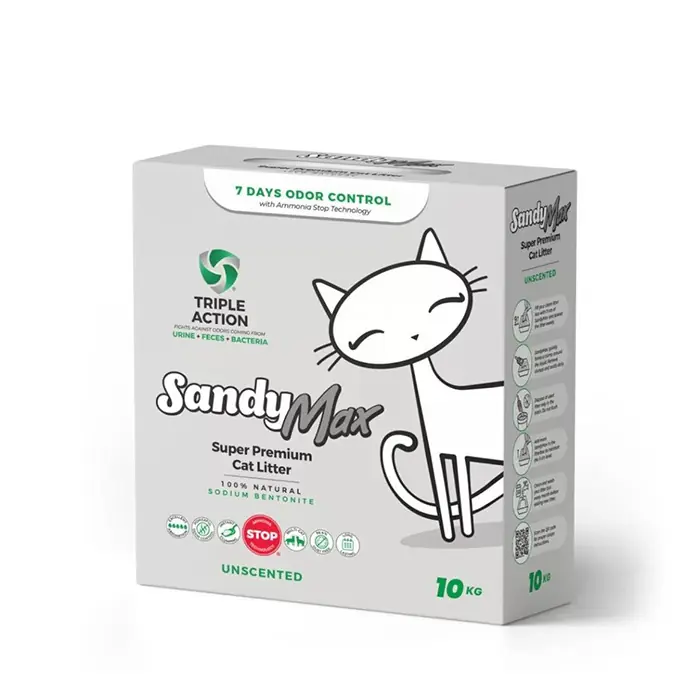 SANDY MAX AKTİF KARBONLU TOPAKLANAN TOZSUZ KEDİ KUMU 10KG