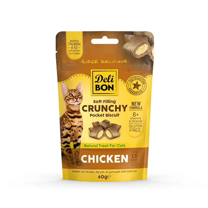 DELİBON CRUNCHY İÇİ DOLGULU TAVUKLU KEDİ ÖDÜL BİSKÜVİSİ 60GR