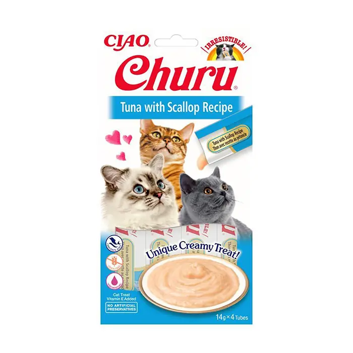 CIAO CHURU CREAM TON BALIKLI VE DENİZ TARAKLI SIVI KEDİ ÖDÜL MAMASI 4X14GR