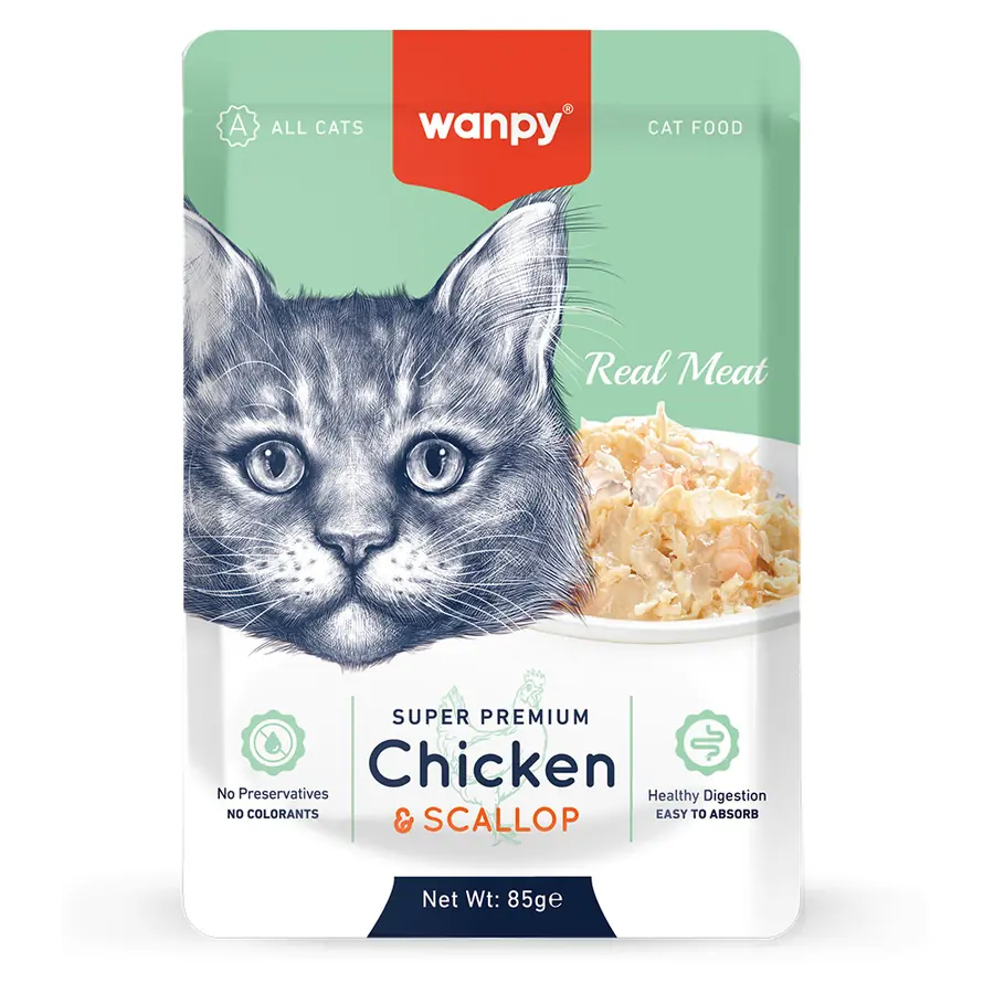 WANPY POUCH TAVUKLU VE DENİZ TARAKLI YAŞ KEDİ MAMASI 85GR