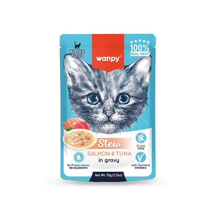 WANPY STEW SOS İÇİNDE SOMON VE TON BALIKLI YAVRU KEDİ KONSERVESİ 70GR