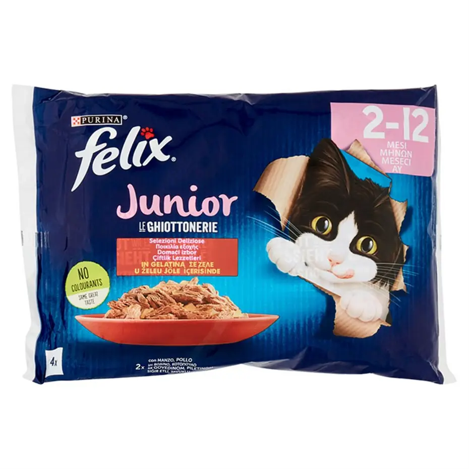FELİX MULTİPACK SIĞIR VE TAVUK ETLİ YAVRU KEDİ YAŞ MAMASI 4X85GR