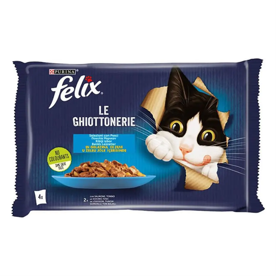 FELİX MULTİPACK SOMONLU VE TON BALIKLI YETİŞKİN KEDİ YAŞ MAMASI 4X85GR