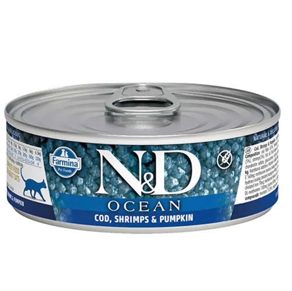 N&D OCEAN PUMPKİN BALKABAKLI MORİNA BALIĞI VE KARİDESLİ YAVRU KEDİ KONSERVESİ 80 GR