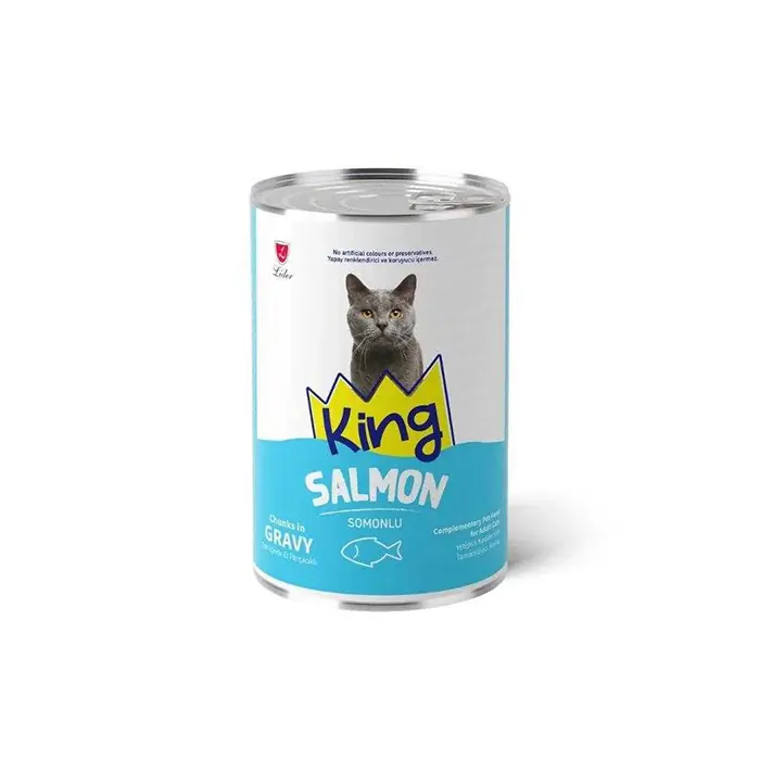KİNG SOS İÇİNDE ET PARÇACIKLI SOMONLU YETİŞKİN KEDİ KONSERVESİ 400 GR