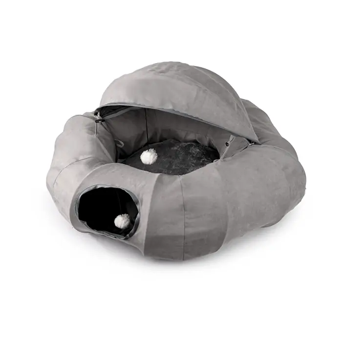 AFP LAMBSWOOL CAT DONUT TÜNELLİ KEDİ YATAĞI GRİ 90X90X62CM