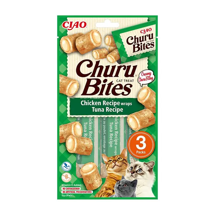 CIAO CHURU BİTES TAVUK SARGILI VE TON BALIKLI KEDİ ÖDÜL MAMASI 3X10GR