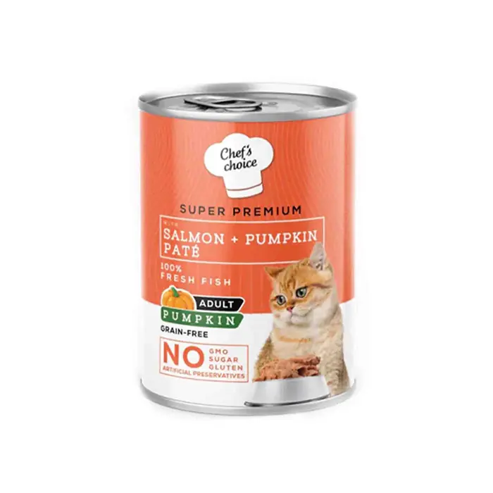 CHEF'S CHOİCE SOMONLU VE BAL KABAKLI TAHILSIZ EZME YETİŞKİN KEDİ KONSERVESİ 400GR